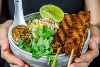 Flavorful Tofu Satay and Cauliflower Fried Rice