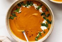 Warming Roasted Sweet Potato Carrot Ginger Soup