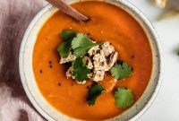 Hearty Spiced Sweet Potato, Lentil, and Carrot Soup