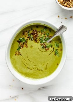 actually delicious green detox soup with hemp seed gremolata