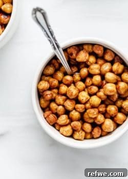 Spicy roasted chickpeas with a hint of red seasoning.