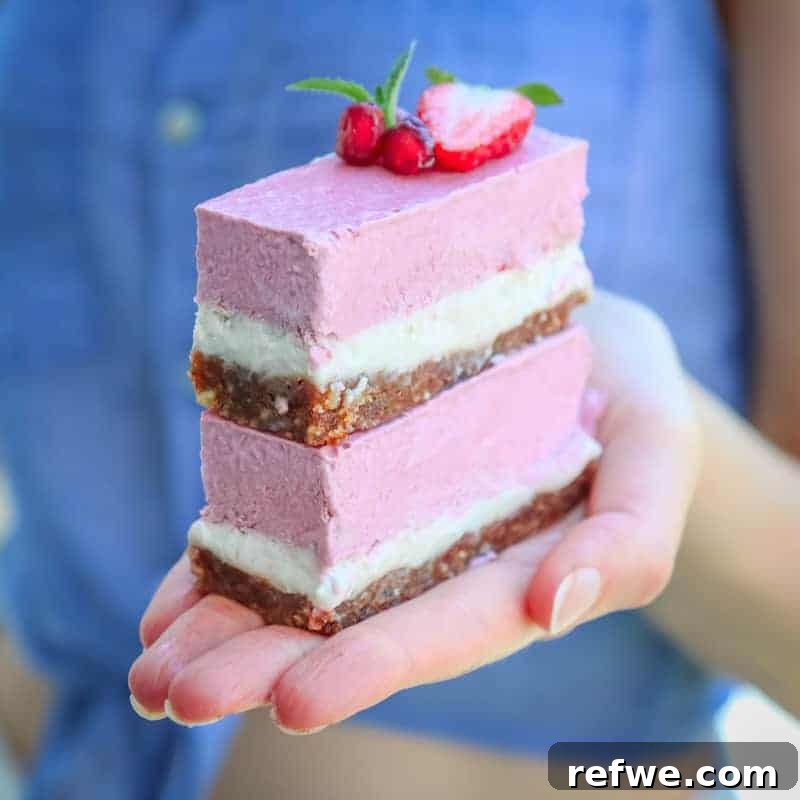 Delicious Vegan Strawberry Vanilla Cheesecake Bars - A creamy, refreshing, and healthy plant-based dessert