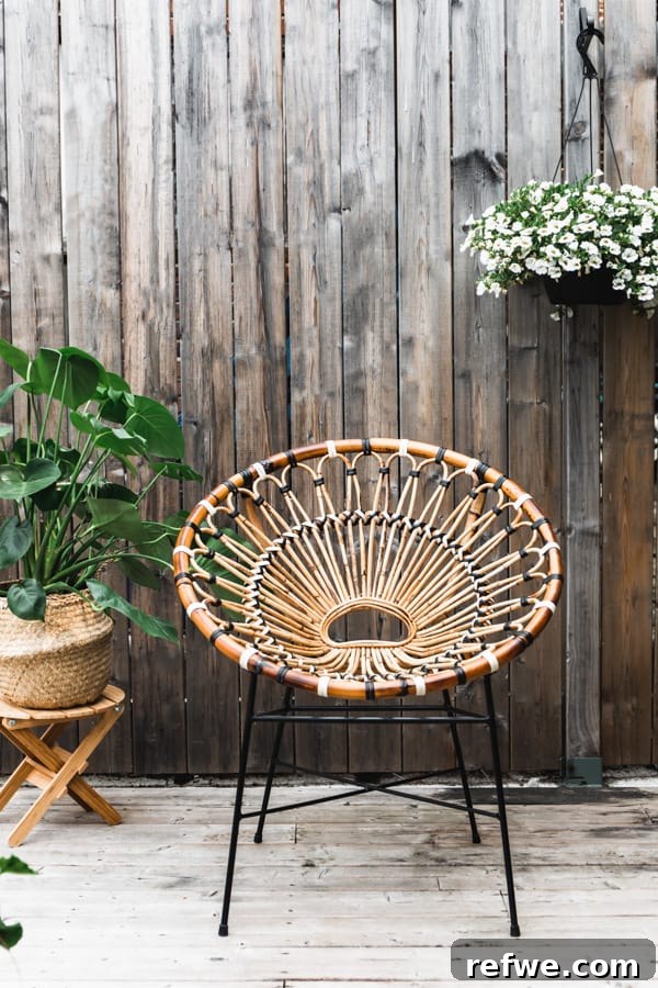 5 Ways to Spruce Up Your Patio for Memorial Day Savings 4 A stylish bohemian-inspired outdoor lounge chair with intricate detailing.