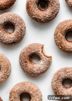 A plate of vegan apple cider donuts with cinnamon sugar topping on a marble board.
