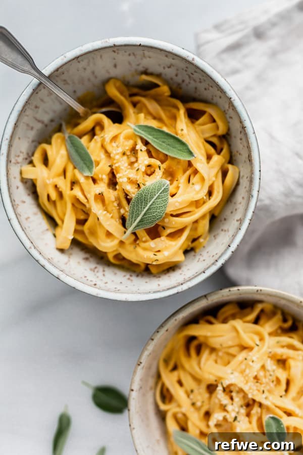 25 Delicious Vegan Dinners Made Easy 16 Creamy Vegan Pumpkin Alfredo pasta in a bowl