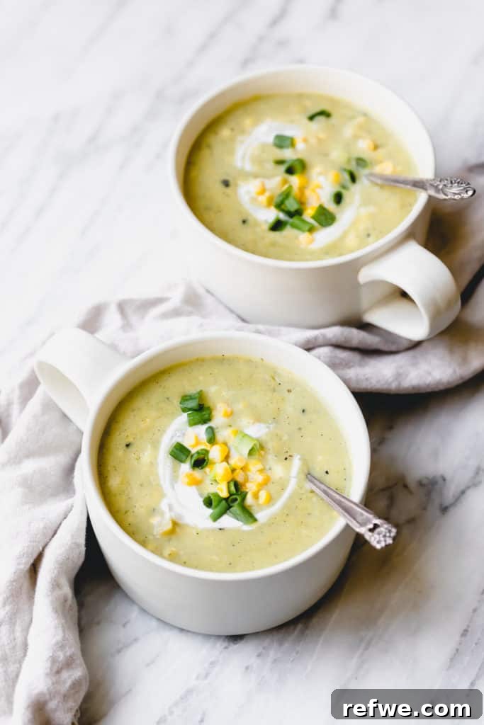 25 Delicious Vegan Dinners Made Easy 24 A bowl of rich and creamy Vegan Corn Chowder, garnished with fresh herbs