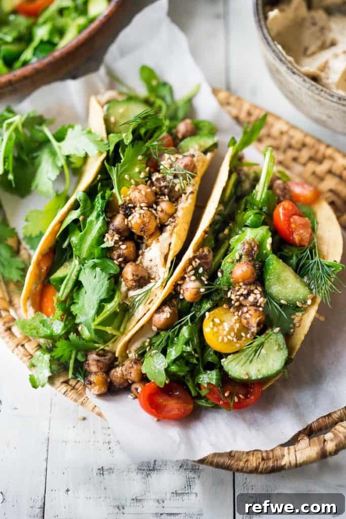 25 Delicious Vegan Dinners Made Easy 25 Flavorful Middle Eastern Salad Tacos filled with chickpeas and fresh vegetables