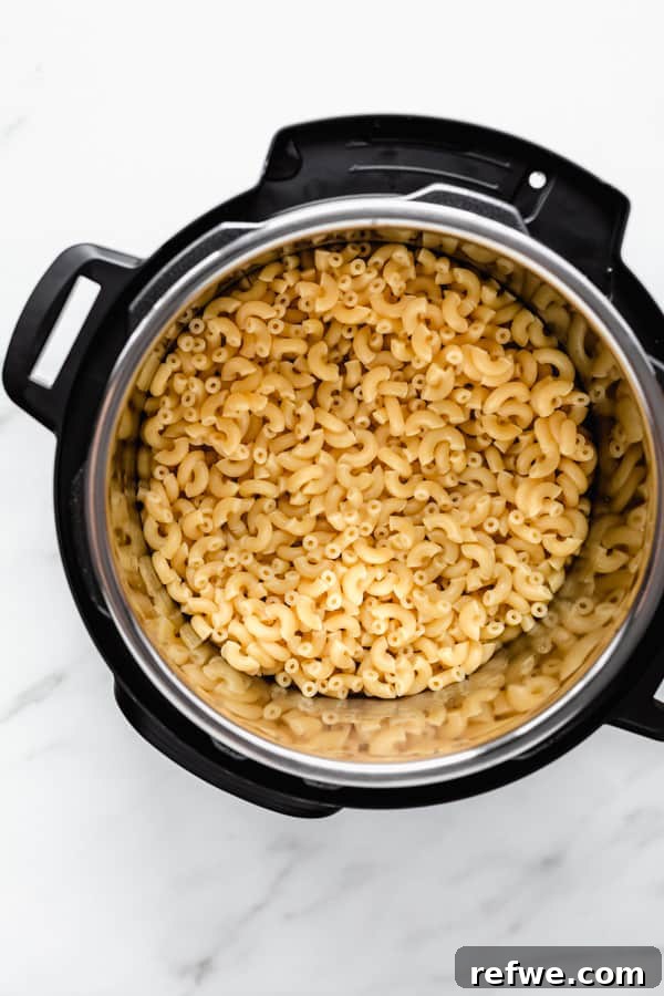 Quick Creamy Instant Pot Mac and Cheese 4 macaroni noodles in an instant pot