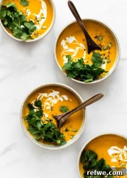 Instant Pot Butternut Squash Soup in bowls