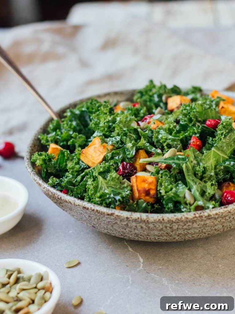 Kale salad with roasted sweet potato and cranberries