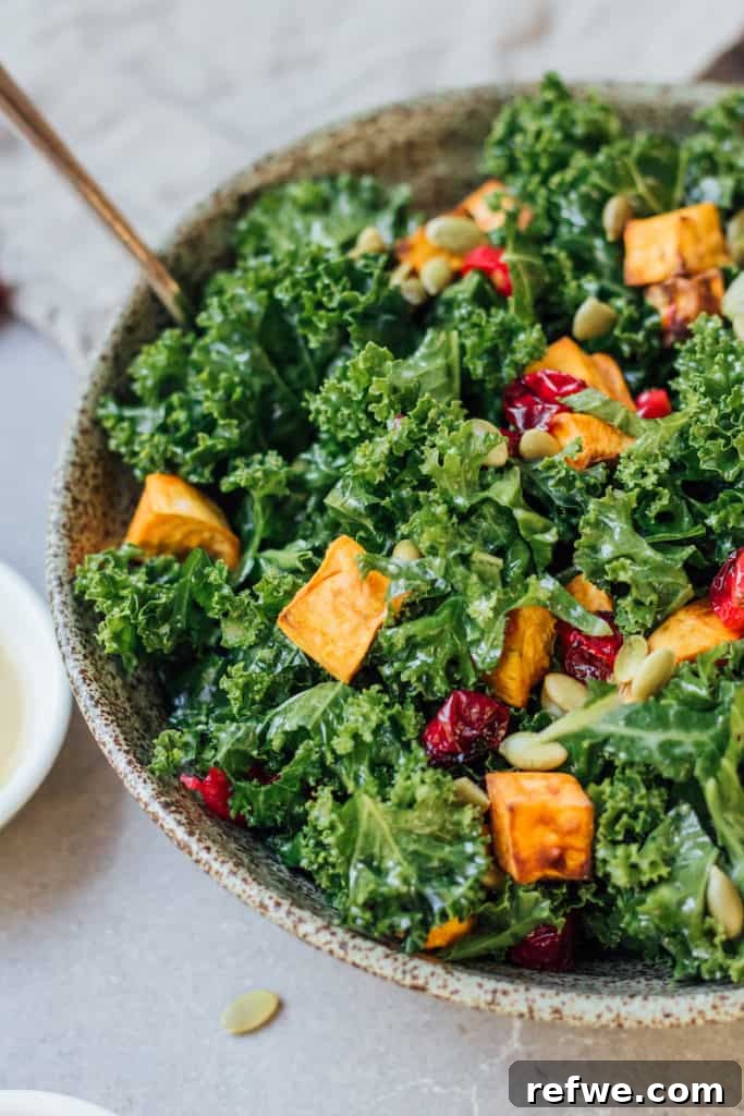 Kale salad with roasted sweet potato and cranberries