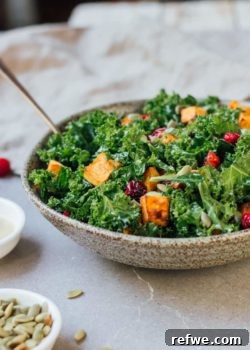 Kale salad with roasted sweet potato and cranberries