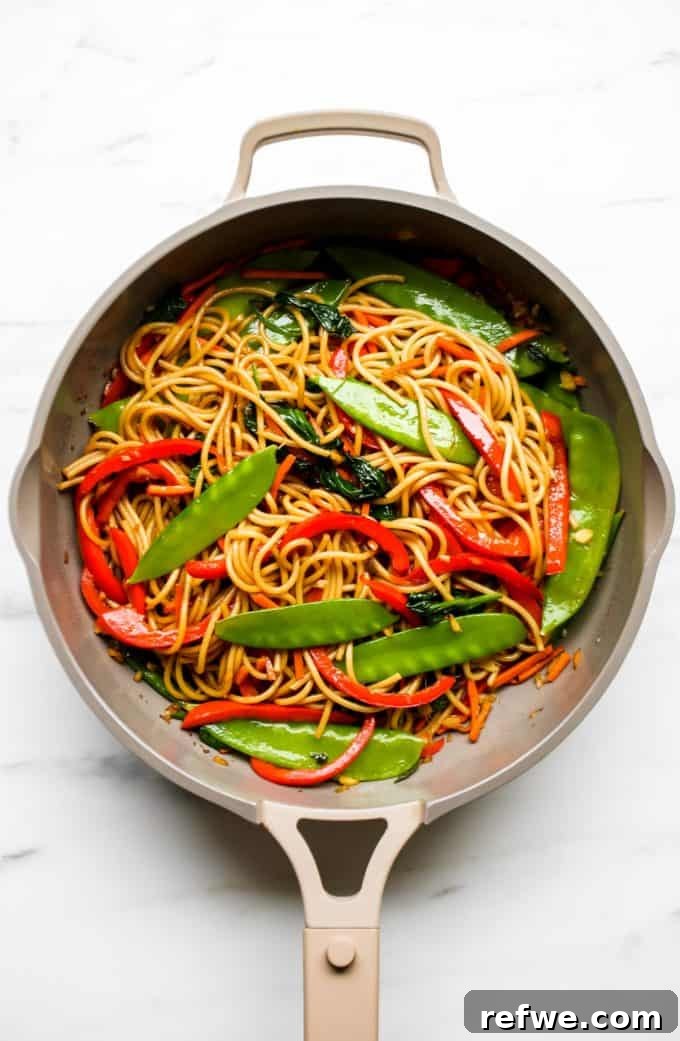 Quick Healthy Vegetable Lo Mein 8 A pan with vegetable lo mein in it