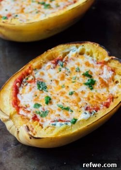 Vegetarian lasagna stuffed spaghetti squash