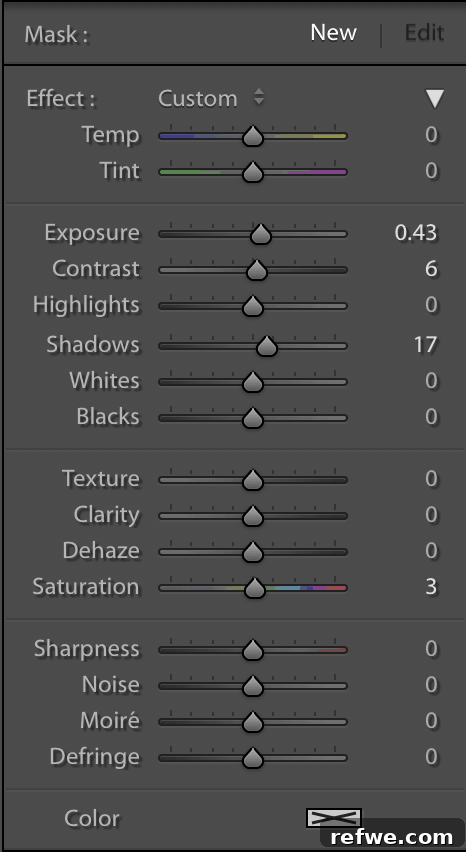 Adobe Lightroom adjustment brush panel for selective edits