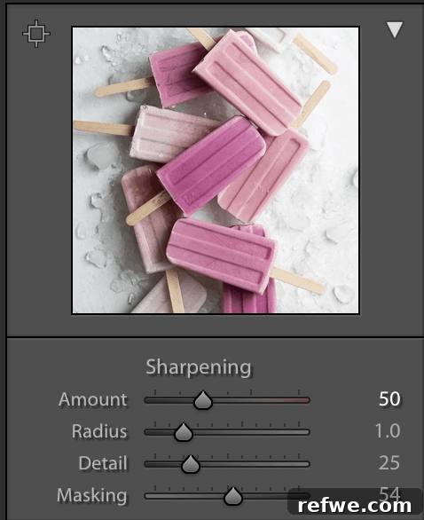 Adobe lightroom sharpening tool with masking slider
