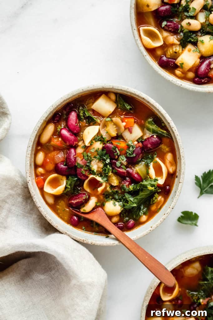 21 Amazing Meals from a Single Can of Beans 11 Three inviting bowls of hearty vegan minestrone soup