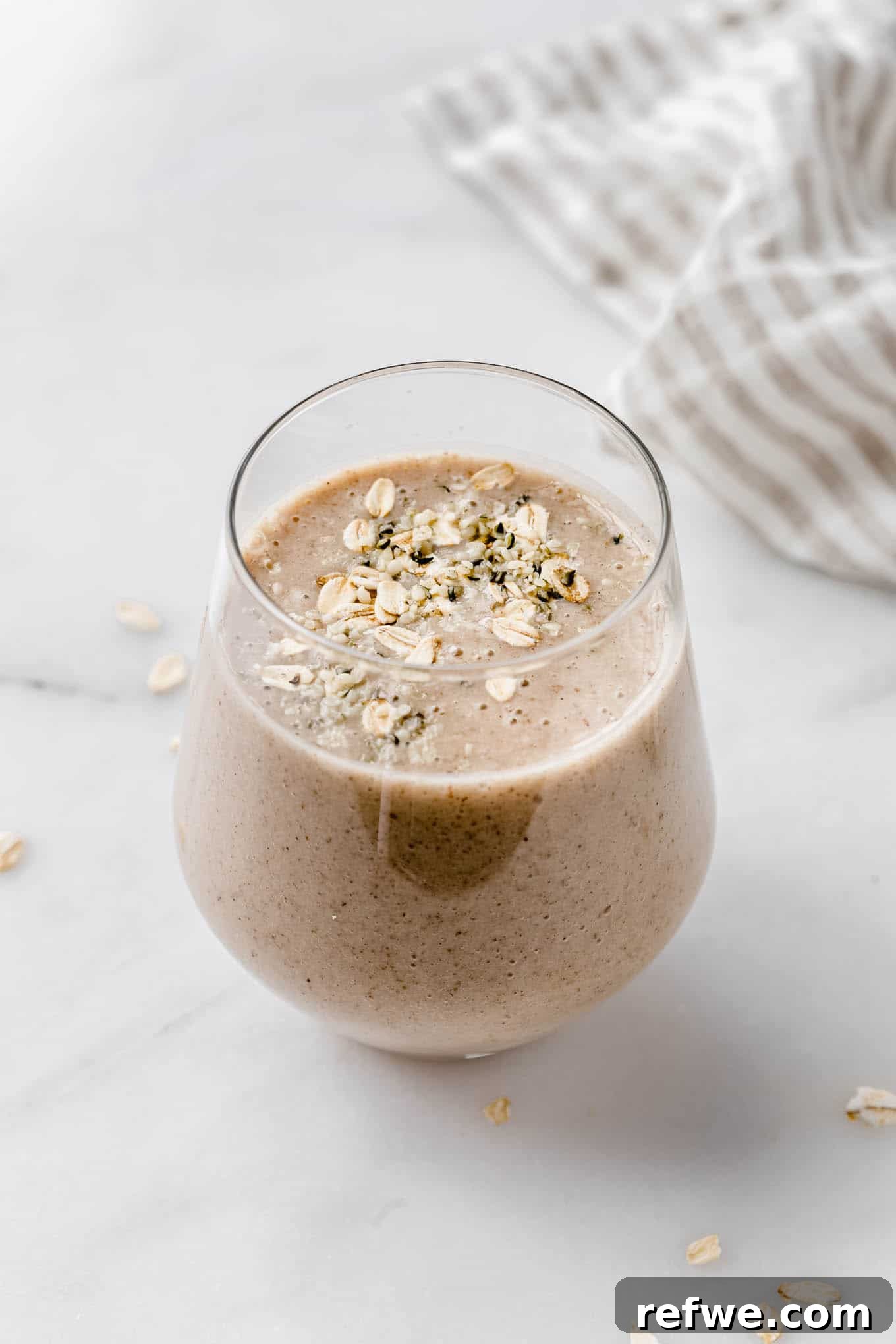 23 Simple Wholesome Morning Smoothies 4 A banana bread smoothie topped with oats