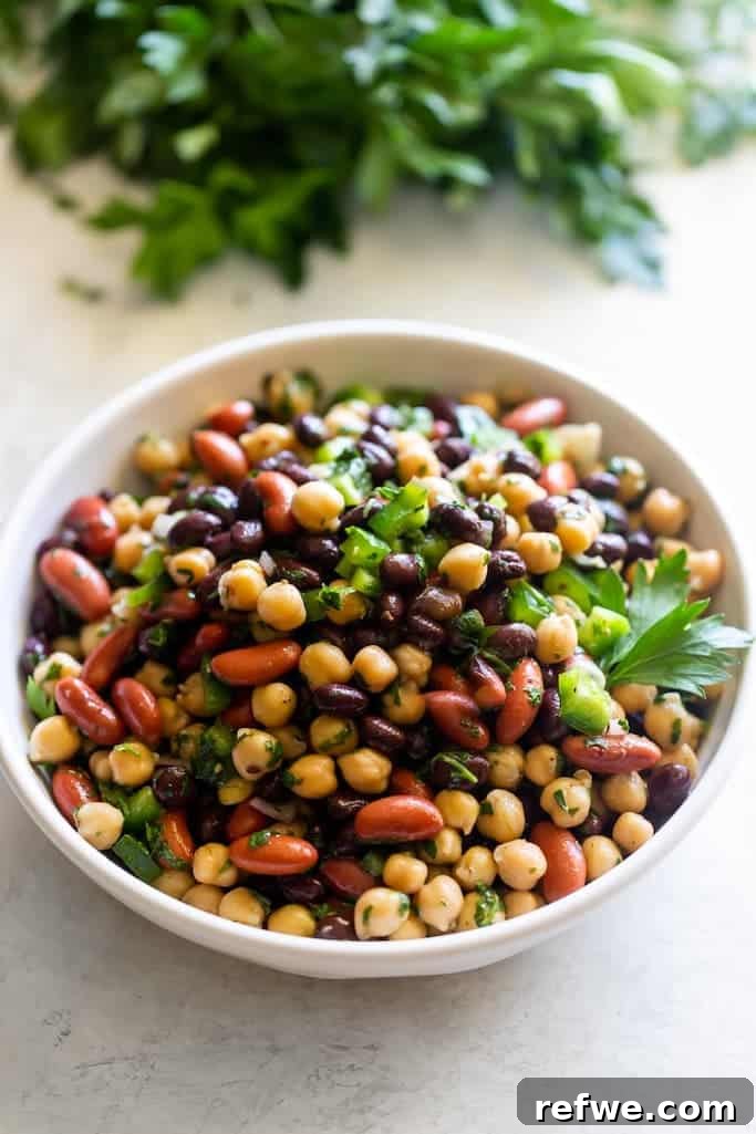 Easy Chimichurri Three Bean Salad in a bowl