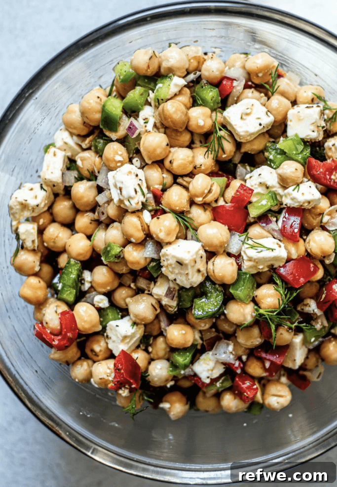 Greek Chickpea Salad with fresh vegetables and feta cheese