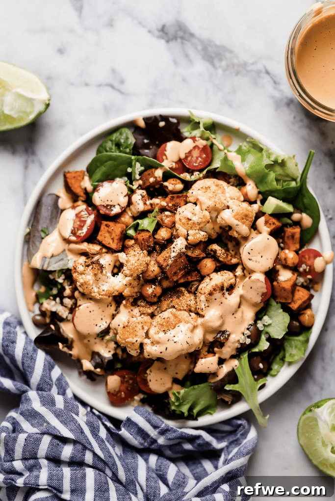 Roasted Veggie Vegan Taco Salad with cauliflower and sweet potatoes