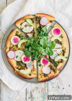 chickpea crust pizza with walnut pesto