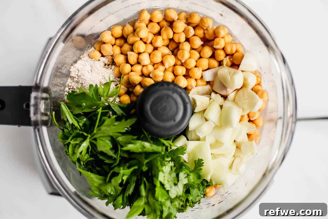 Crispy Oven-Baked Vegan Falafel 10 chickpeas, herbs, garlic and onions in a food processor