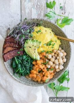 Nourishing vegan breakfast bowl with tempeh bacon