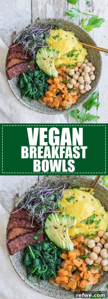 Plant-Powered Tempeh Bacon Breakfast Bowl 5 Choosingchia.com| This nourishing vegan breakfast bowl is loaded with tempeh bacon, polenta, and sweet potato hash. easy to make and delicious!