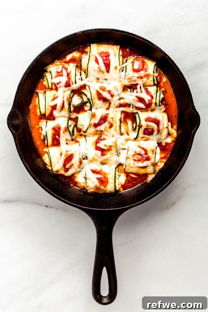 Creamy Ricotta Zucchini Pinwheels 11 Zucchini roll ups in a cast iron skillet