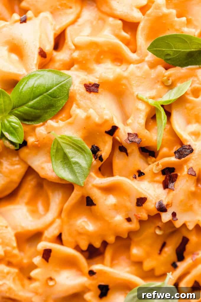 Velvety Vegan Vodka Pasta 13 A close-up view of the rich, creamy vegan vodka pasta, highlighting the texture of the sauce and the perfectly cooked pasta.