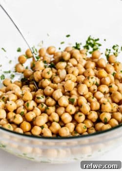 Chickpeas in a clear mixing bowl