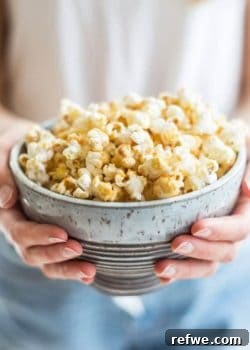 Salted caramel coconut popcorn, ready to serve