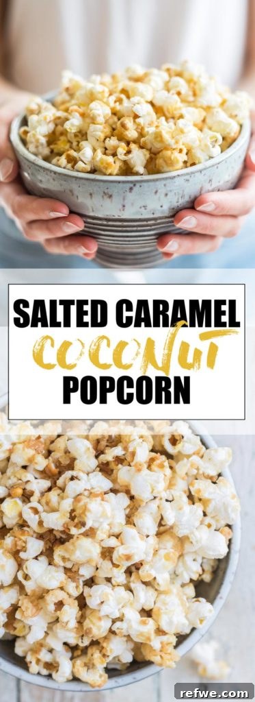 Toasted Coconut Salted Caramel Popcorn 5 Choosingchia.com | This salted caramel coconut popcorn will become your new snacking addiction! Easy to make, and made with all natural healthy ingredients! (Vegan+Gluten-free)