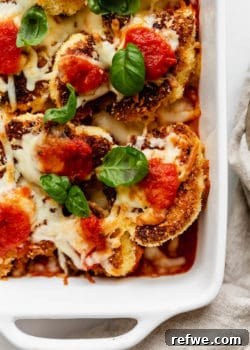 Cauliflower Parmesan topped with fresh basil