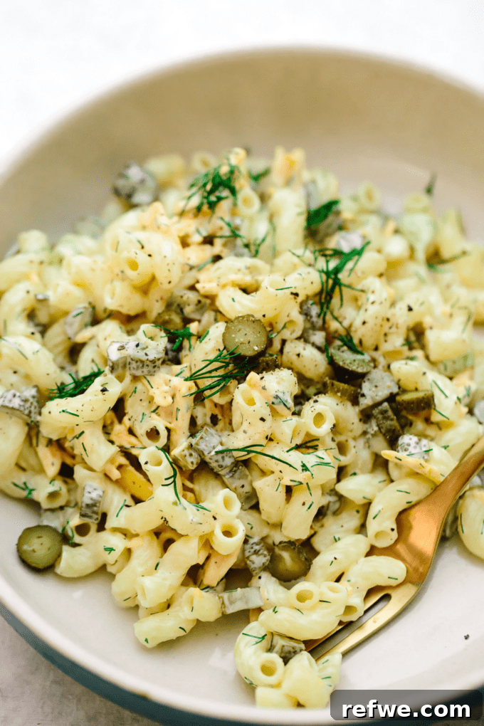 31 Irresistible Vegan Pasta Dishes 30 A delightful pasta salad generously infused with fresh dill and tangy pickles, offering a unique flavor profile.
