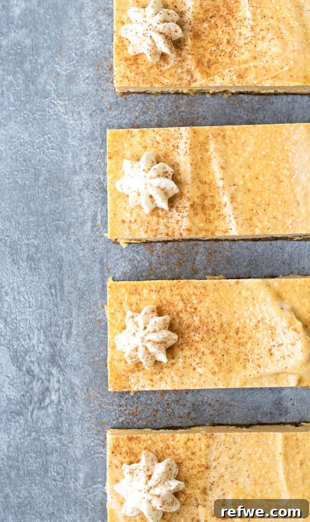Autumn Pumpkin Spice Vegan Cheesecake Delights 3 Close-up of creamy vegan pumpkin spice cheesecake bars, highlighting the smooth texture and festive appeal
