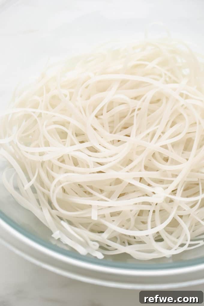 Spicy Thai Red Curry Noodles 5 Cooked rice noodles after soaking, ready for the pan
