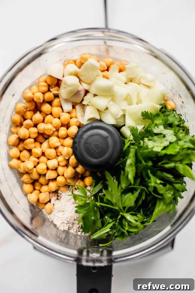 Crispy Air Fryer Falafel 5 falafel ingredients in a food processor