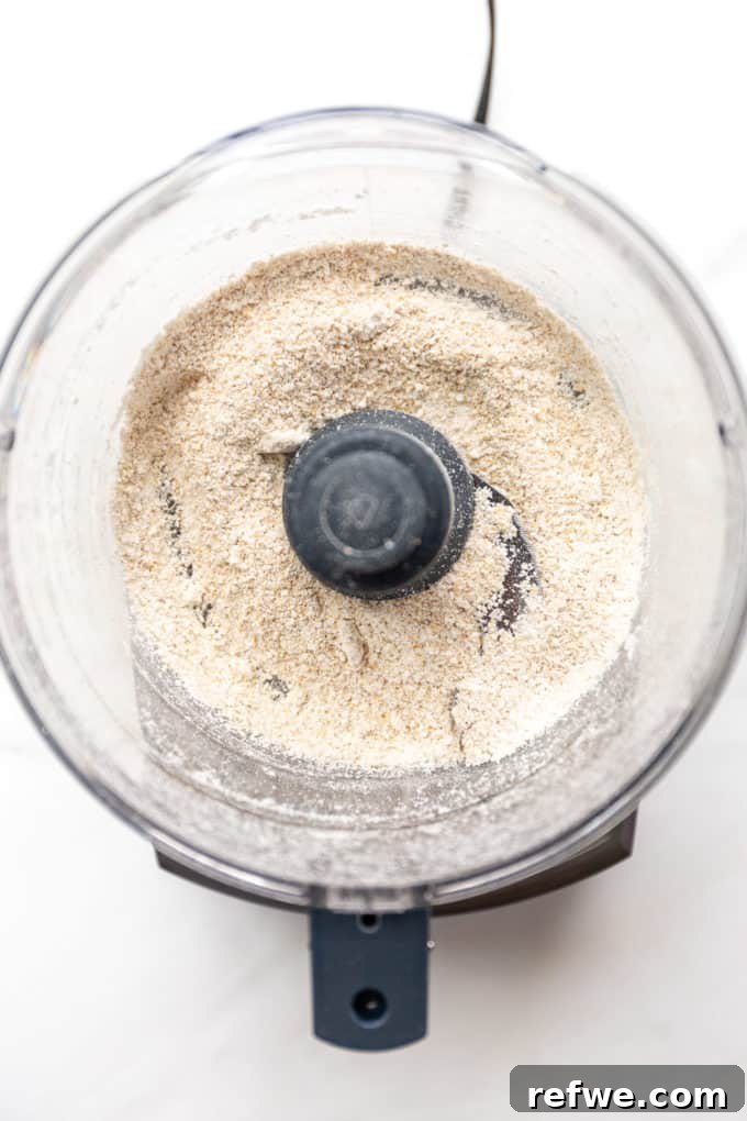 Wholesome Banana Oat Muffins 5 Finely ground oat flour in a food processor, after blending rolled oats.