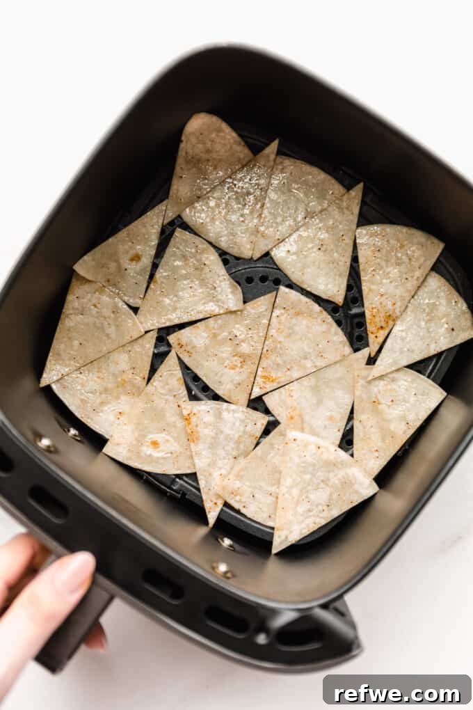 Golden Crisp Air Fryer Tortilla Chips 5 tortillas in an air fryer basket