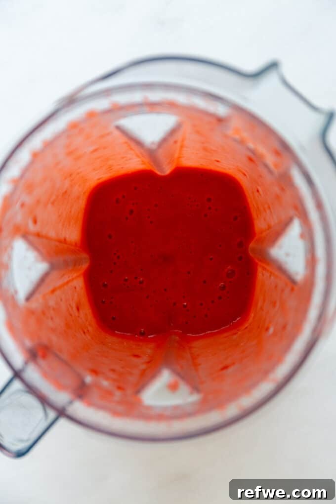 strawberry puree in a blender