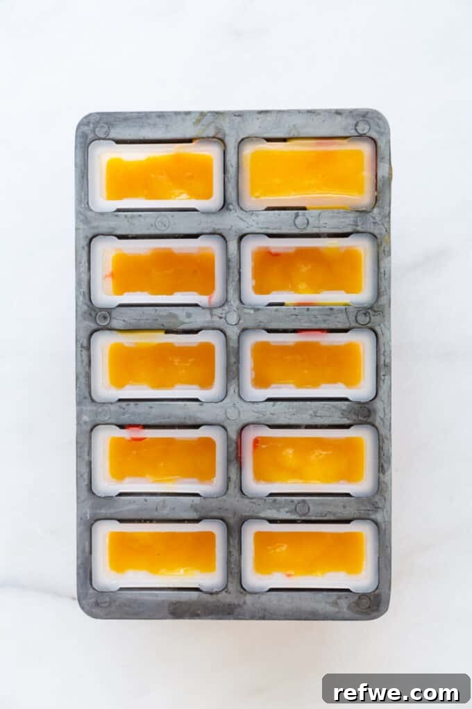 mango puree in a popsicle mold