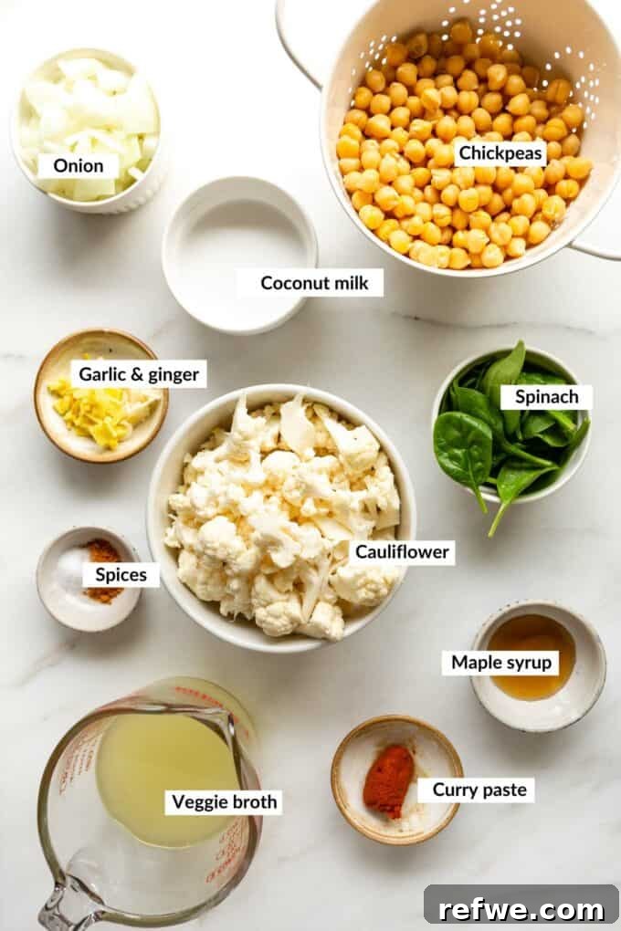 Golden Cauliflower Chickpea Curry 3 ingredients for cauliflower curry