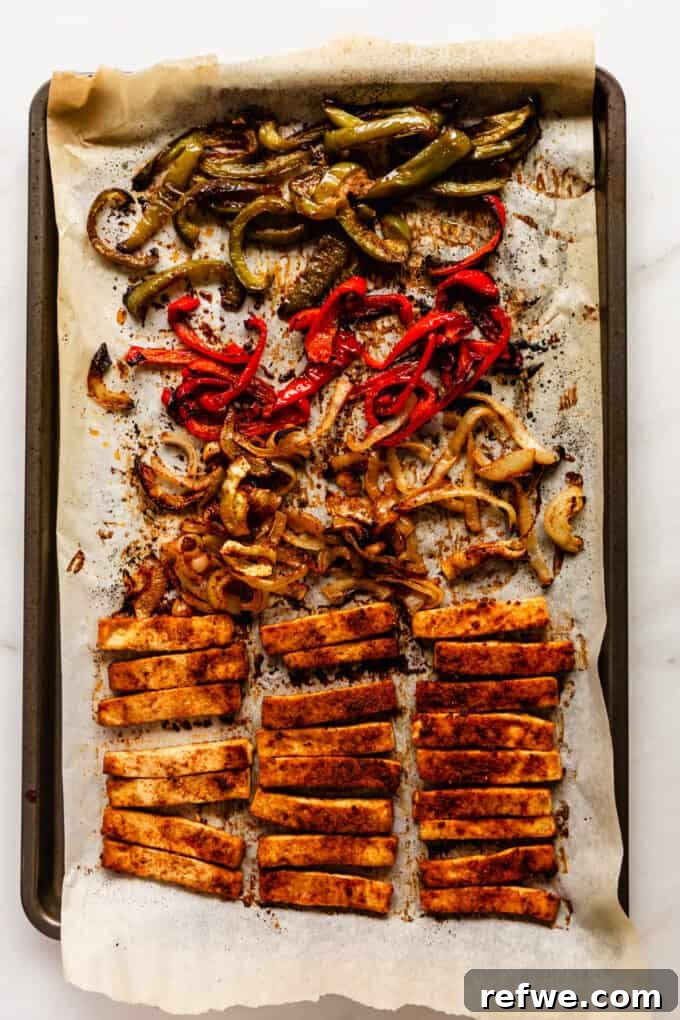 Sizzling Tofu Fajitas 6 tofu, peppers and onion baked on a baking sheet