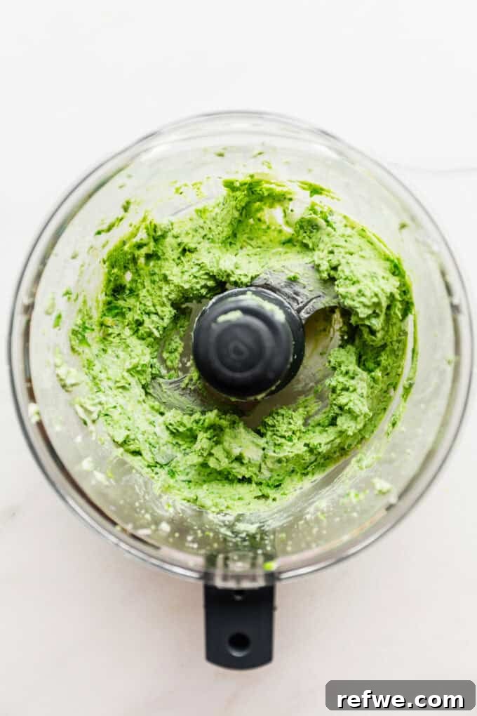 Spring Pea Ricotta Pasta 4 The creamy whipped ricotta and pea mixture, blended to a smooth consistency in a food processor.