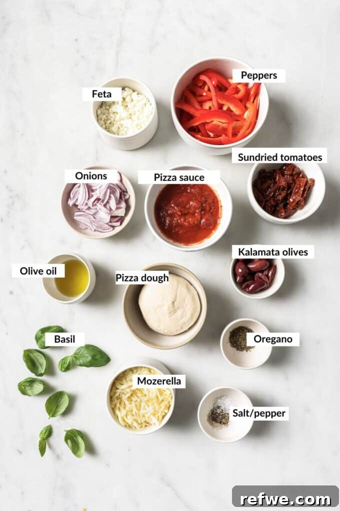 Sun-Kissed Mediterranean Pizza 3 Ingredients for mediterranean pizza