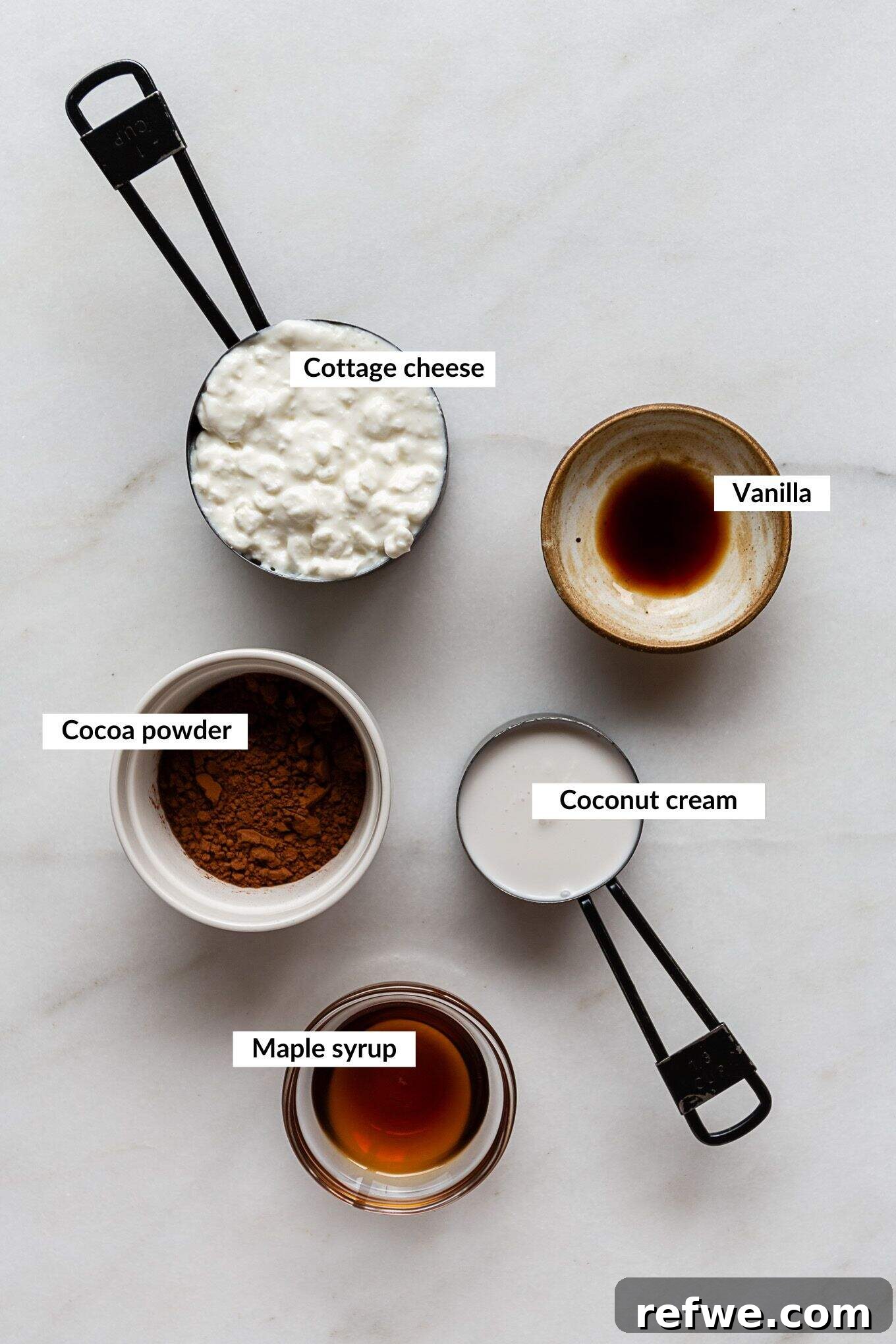 Ingredients to make cottage cheese chocolate mousse.