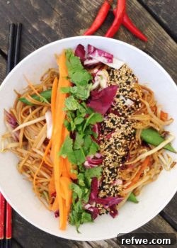 Healthy Pad Thai with fresh ingredients and vibrant colors