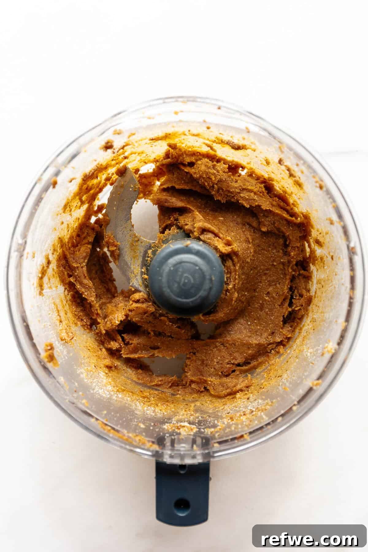 Date Caramel Chocolate Indulgence 5 The date caramel mixture blended to a smooth, cohesive consistency in a food processor.